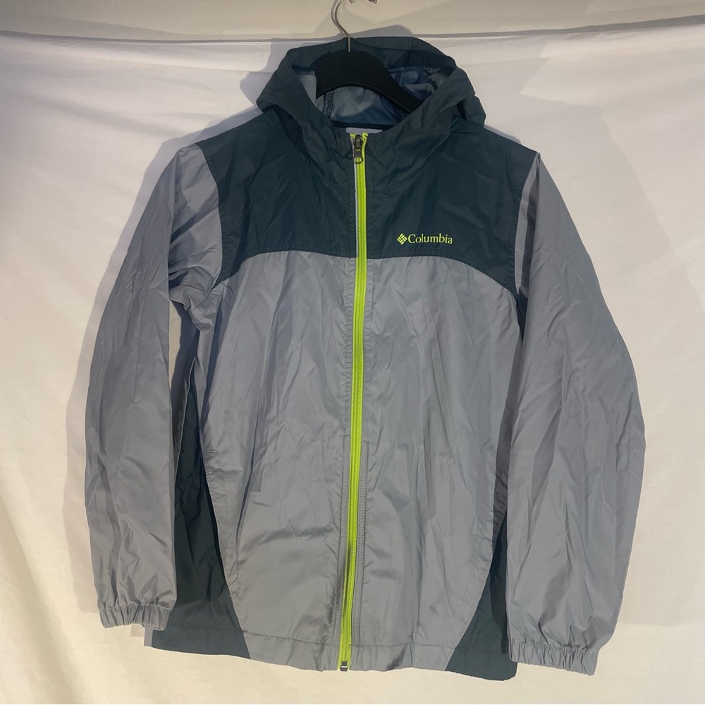Columbia Two-Tone Gray & Green zip up windbreaker Jacket kids size medium